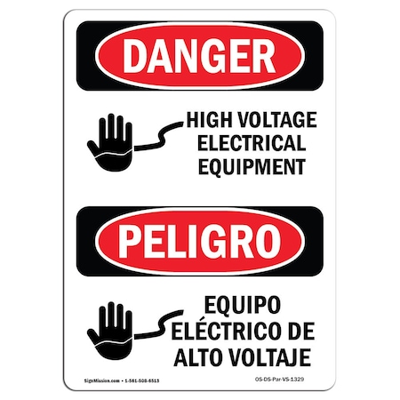 Signmission Safety Sign, OSHA, 10" Height, Rigid Plastic, High Voltage Electrical Equipment Spanish OS-DS-P-710-VS-1329